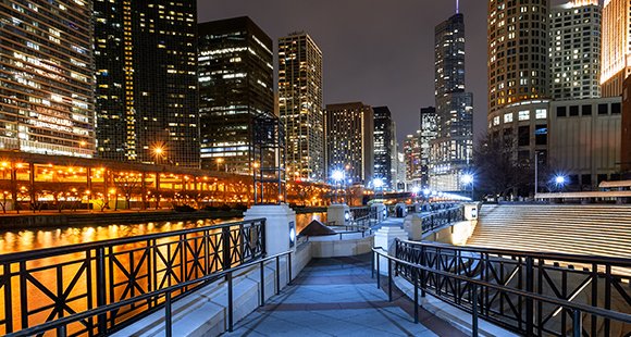 Downtown Chicago, buildings, walkway