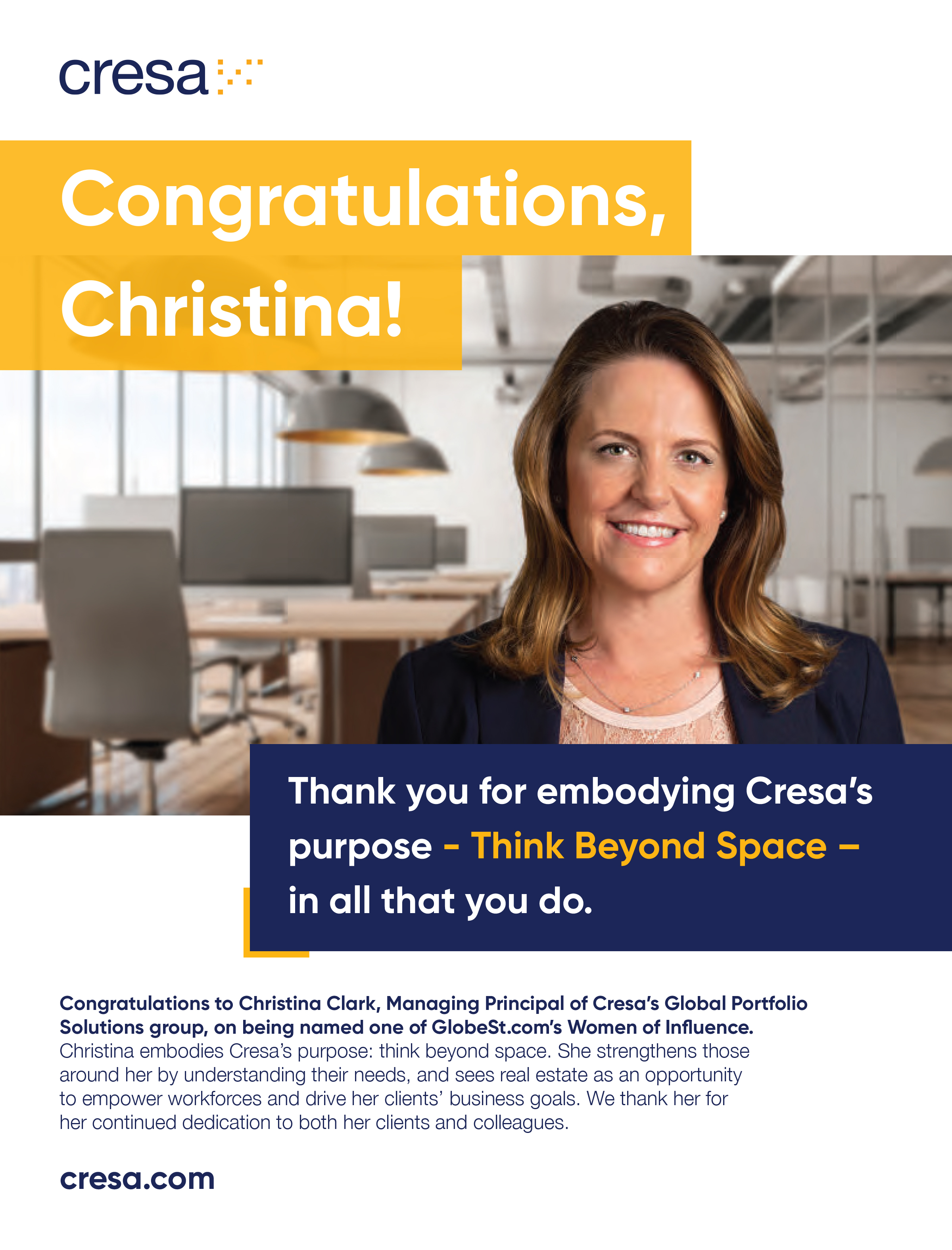 Christina Clark GlobeSt. WOI 2020 congratulations graphic